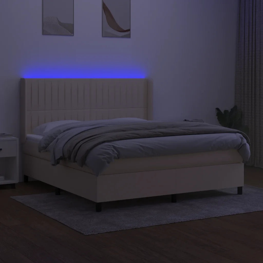 Letto a Molle con Materasso e LED Crema 180x200 cm in Tessuto 3138498