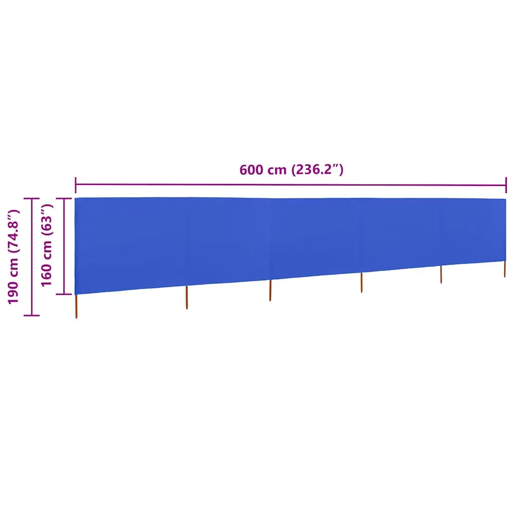 Paravento a 5 Pannelli in Tessuto 600x160 cm Azzurro CFW4151086