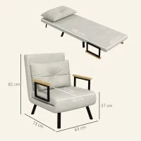 Poltrona Letto 3 in 1 con Schienale Reclinabile e Cuscino, in Tessuto Effetto Velluto, 63x73x81 cm, Crema
