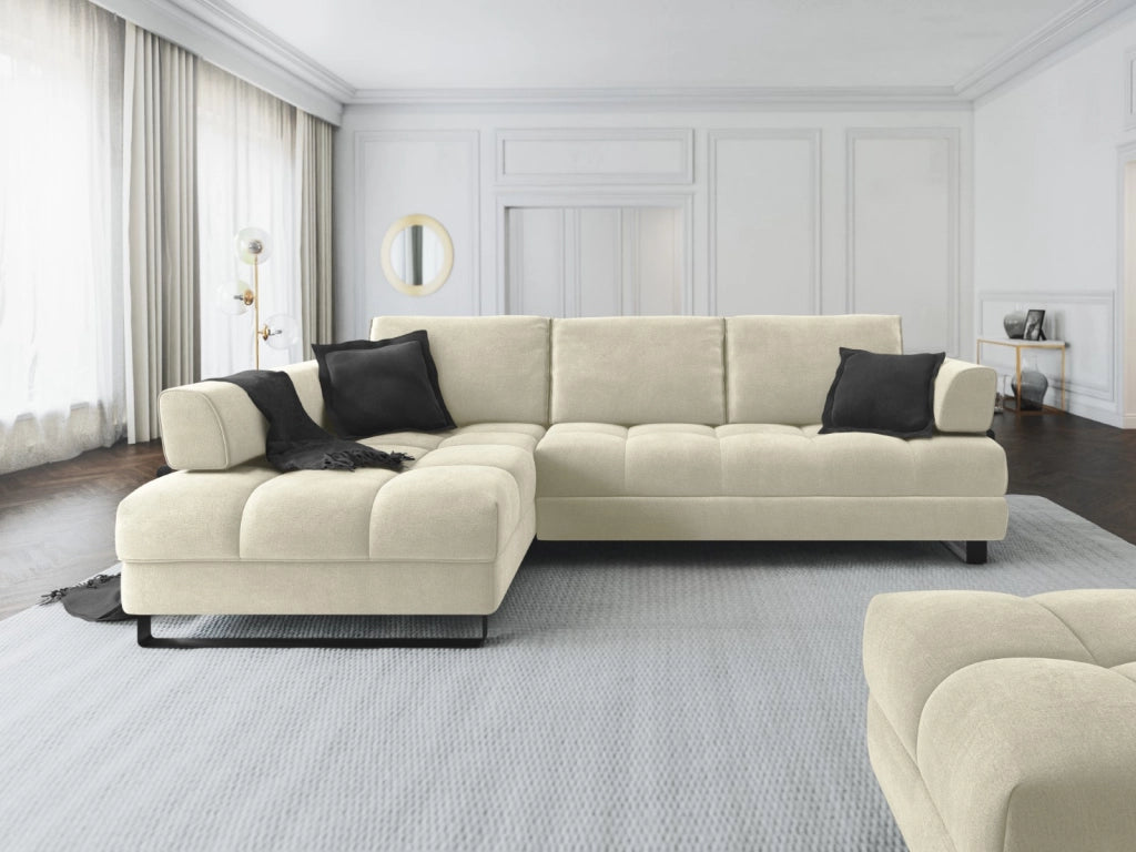 Cosmopolitan Design - Divano convertibile angolare sinistro con contenitore "Clinton" 5 posti in velluto beige chiaro 