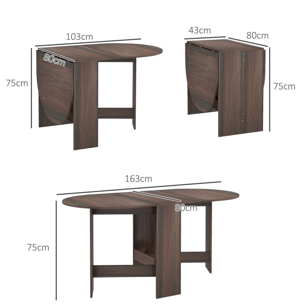 Tavolo Pieghevole Salvaspazio con 2 Ribalte Ovale 163x80x75 cm in Legno Marrone