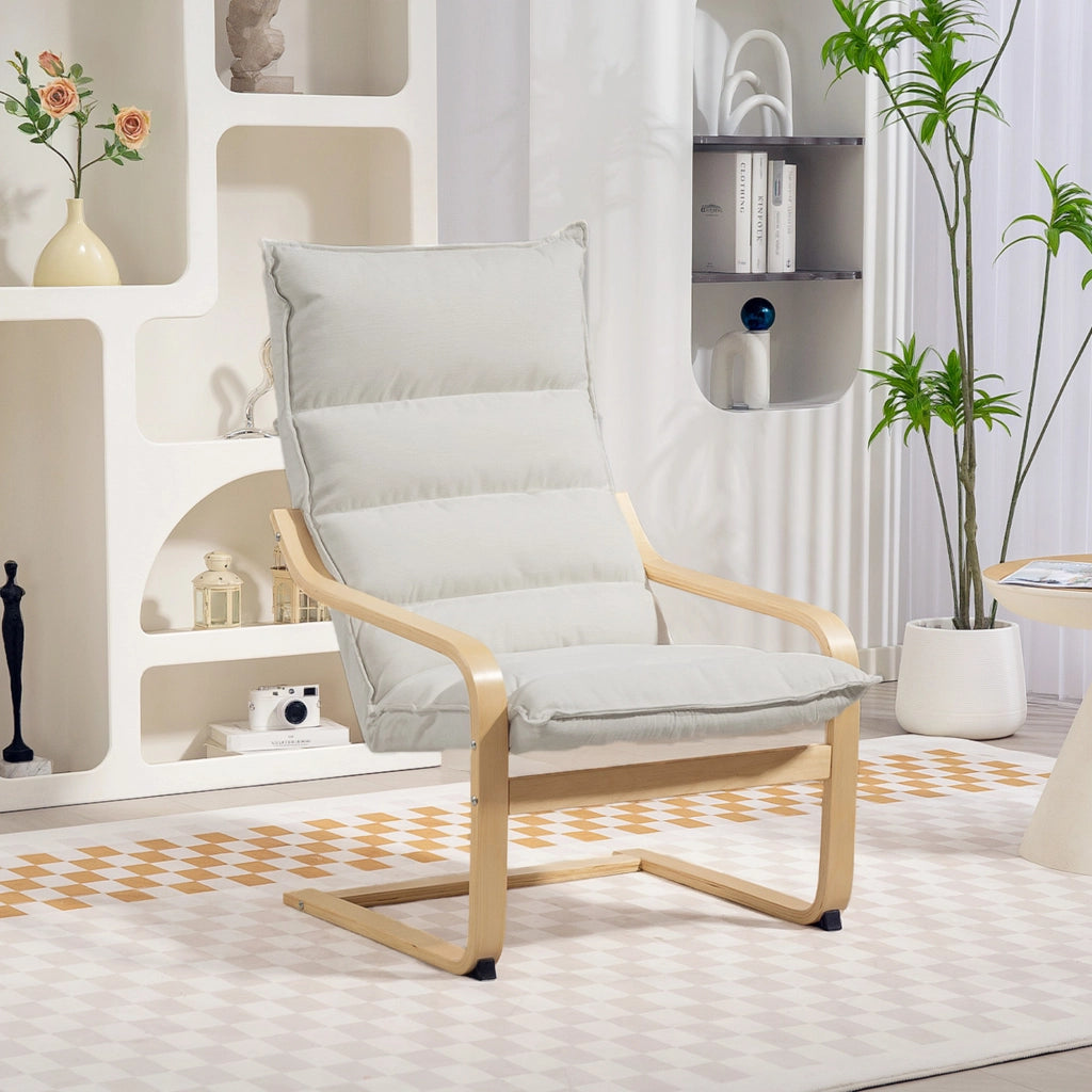 Poltrona a Dondolo Moderna 67x83x105 cm con Braccioli in Legno e Cuscini Spessi in Velluto Crema