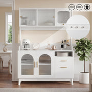 Credenza alta da sala da pranzo 120×40×178 cm, con ampio spazio contenitivo, prese integrate e porte USB, bianco