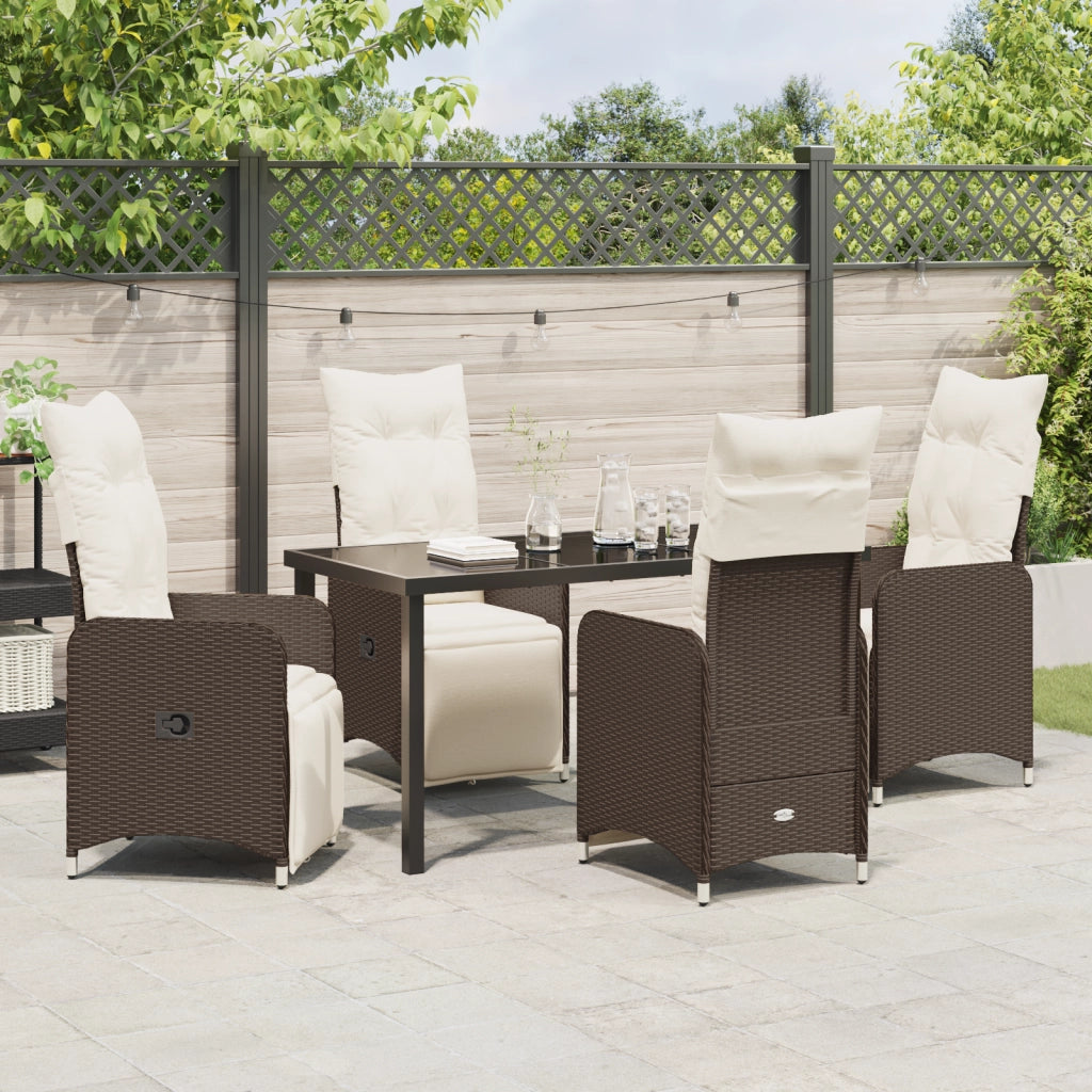 Set da Pranzo da Giardino 5 Pezzi con Cuscini Marroni in Polyrattan