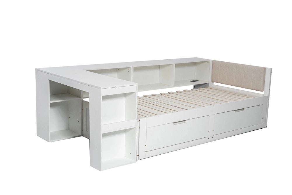 Letto Singolo con Scrivania, Cassetti e Rete a Doghe ¨C MINIMAL ¨C Bianco Opaco 90x200