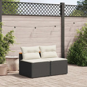 Divano Giardino Senza Braccioli con Cuscini 2pz Nero Polyrattan