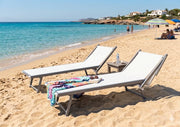 Coppia Lettino Prendisole Pieghevole crema Sdraio Alluminio con Parasole Mare Giardino Piscina Tessuto Traspirante