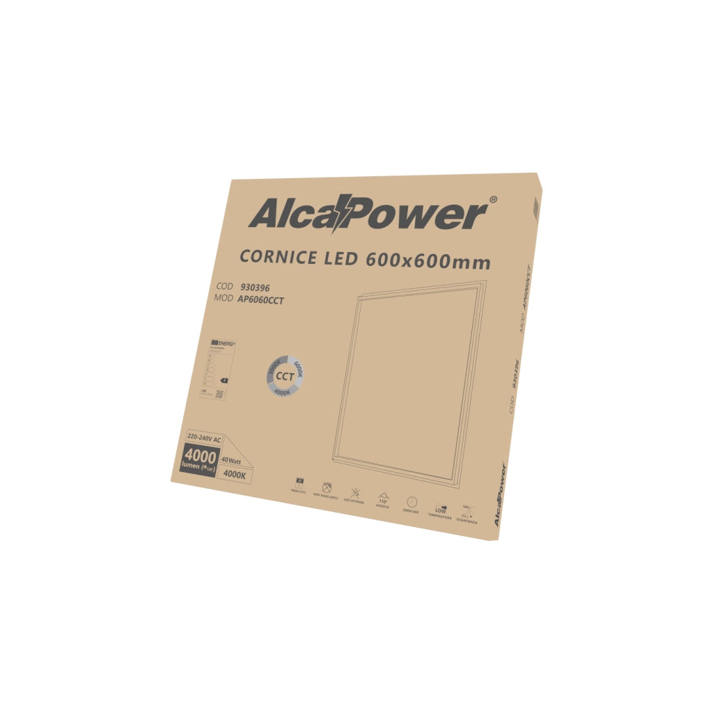 Alcapower Pannello LED Cornice 600x600 40W 4000lm CCT Selezionabile 3000K/4000K/6000K IP20 - Soluzione di illuminazione professionale alta efficienza