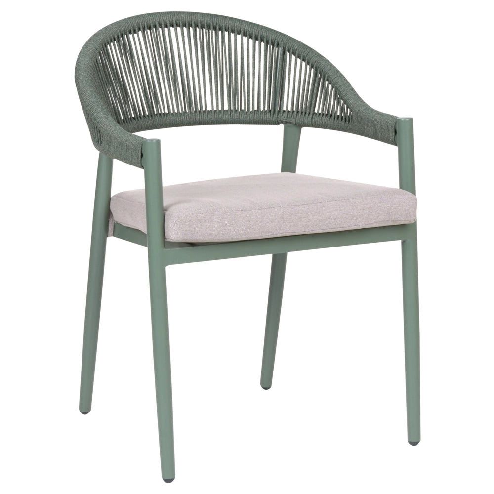 Set di 4 Sedie da Giardino in Alluminio Verde con Verniciatura a Polvere e Cuscini Tortora per Esterni