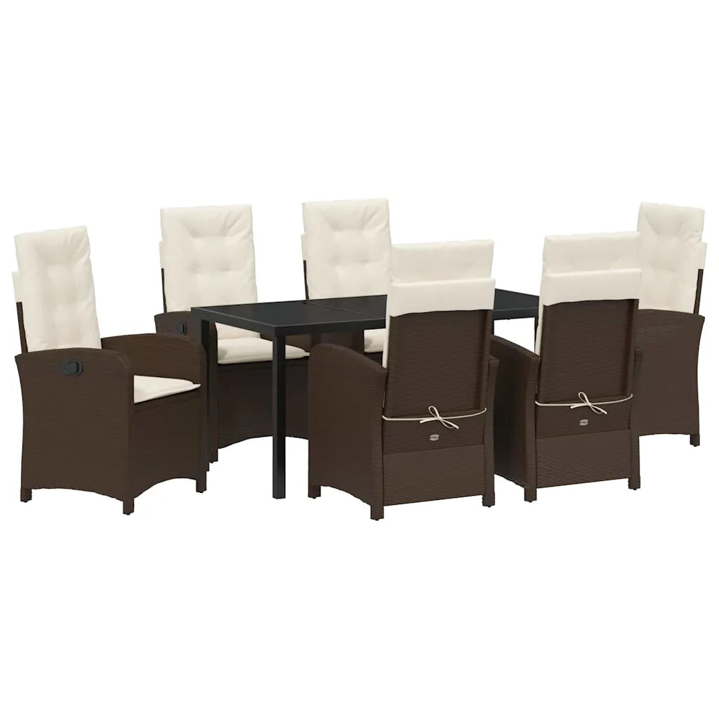 Set da Pranzo per Giardino con cuscino 7 pcs Marrone polyrattan 3380271