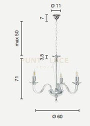 LAMPADARIO RAVEL 3 LUCI ATTACCO E14 CRISTALLO E ORO D.60CM