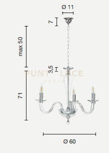 LAMPADARIO RAVEL 3 LUCI ATTACCO E14 CRISTALLO E ORO D.60CM
