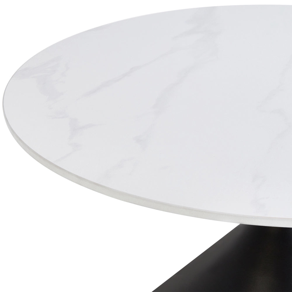 Tavolino da caffè Piano in pietra sinterizzata bianca Base in metallo nero ø 72 cm Aspetto naturale Design moderno Soggiorno