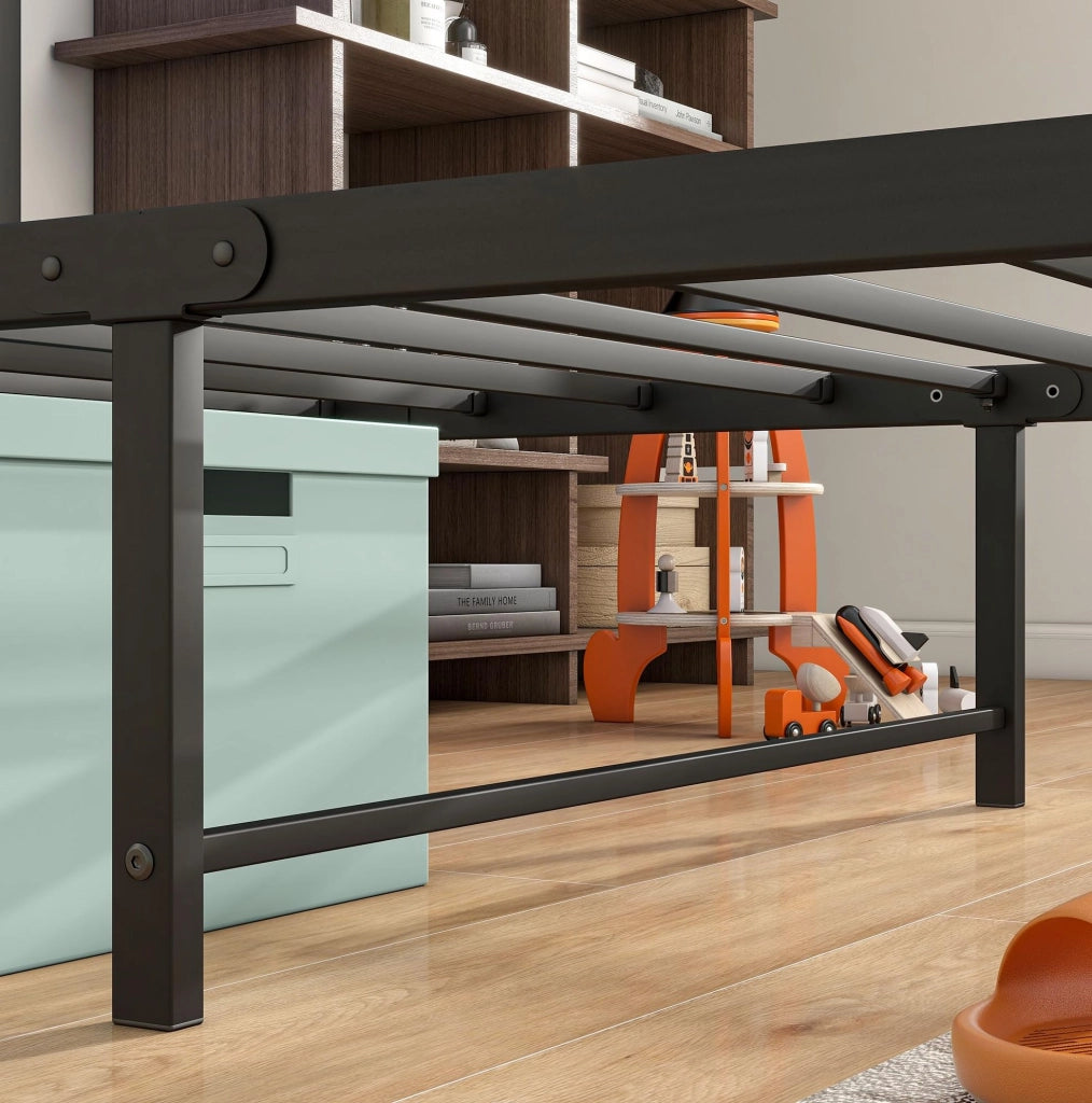 Letto singolo 90x200 in metallo con testiera contenitiva e porta USB