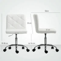Sedia da Ufficio Regolabile con Rivestimento a Bottoni, in Pelle PU, Schiuma e Acciaio, 44x50x78-88 cm, Bianco