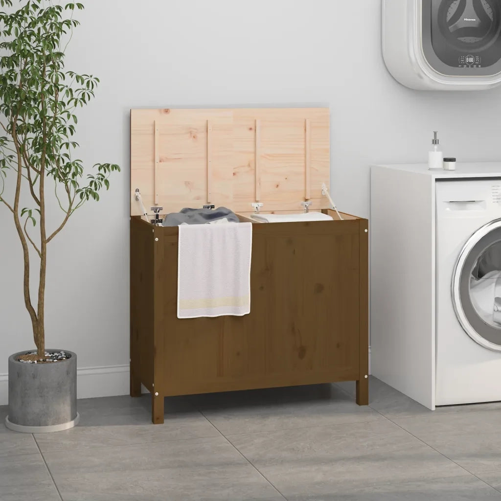 Contenitore per Bucato Ambra 88,5x44x76 cm Legno Massello Pino 823582