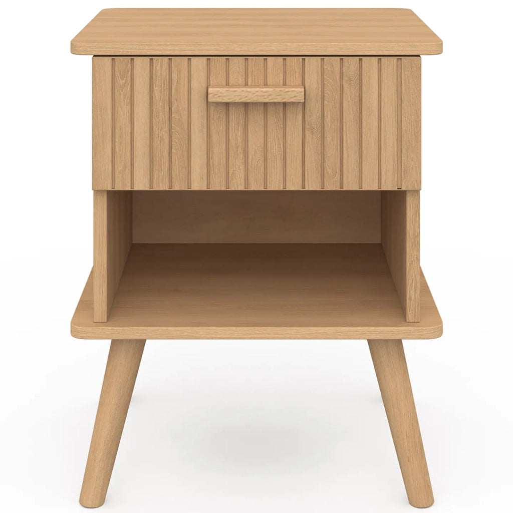 IDMarket - Set di 2 comodini a 1 cassetto JULIETTE con doghe in legno color rovere