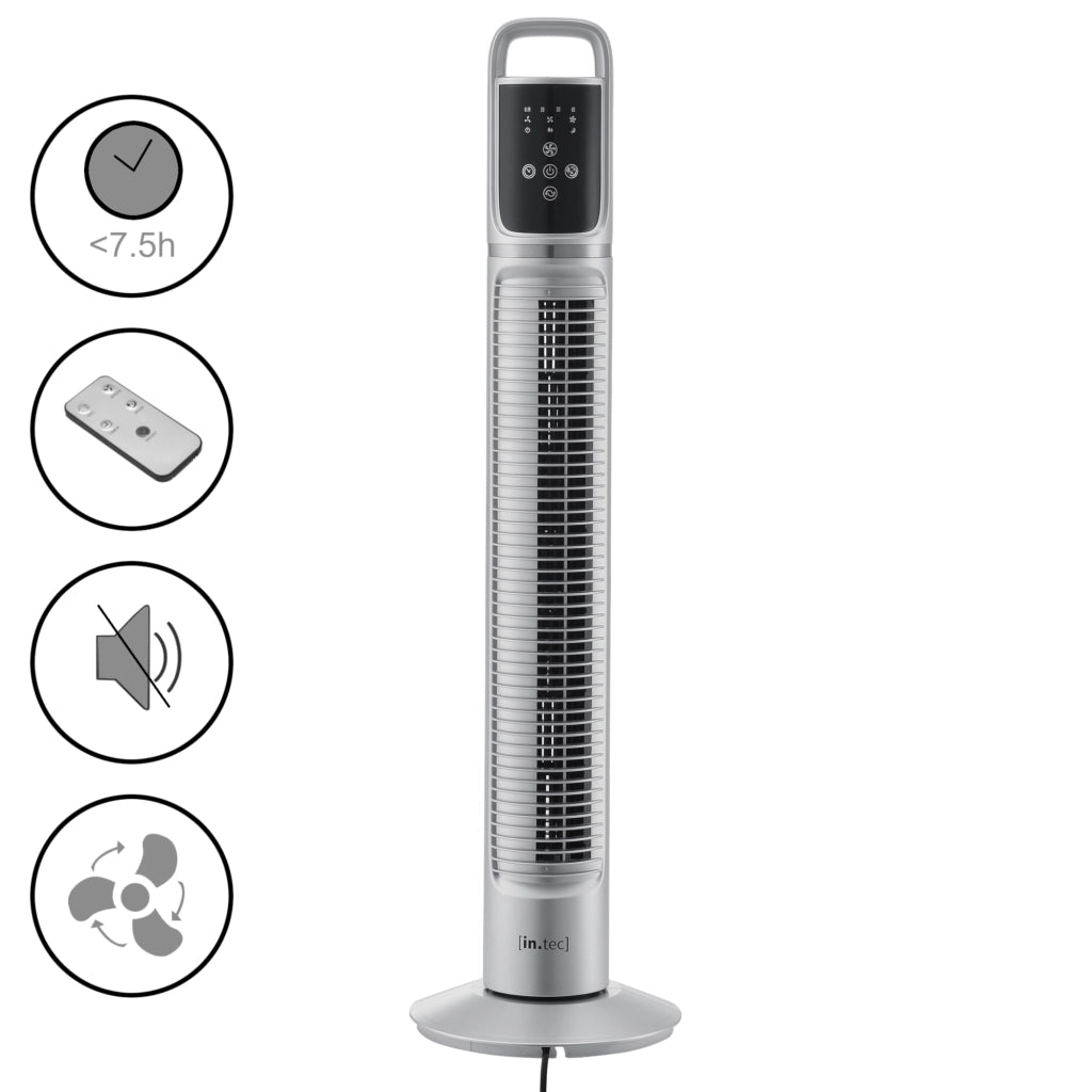 Ventilatore a Torre 82 cm con Telecomando e Timer Modalitá Oscillante Motore da 40W - Argento