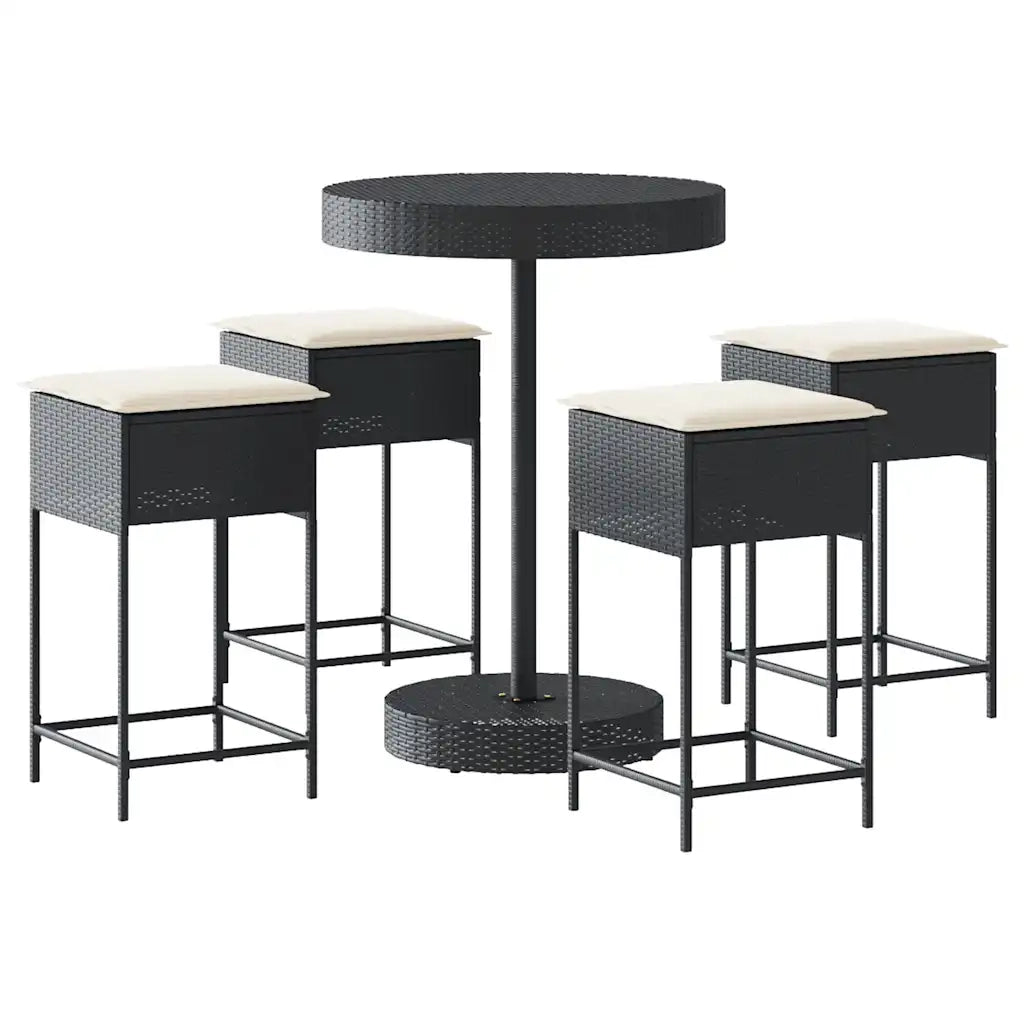 vidaXL Set Bar da Giardino 5 pz con Cuscini in Polyrattan Nero