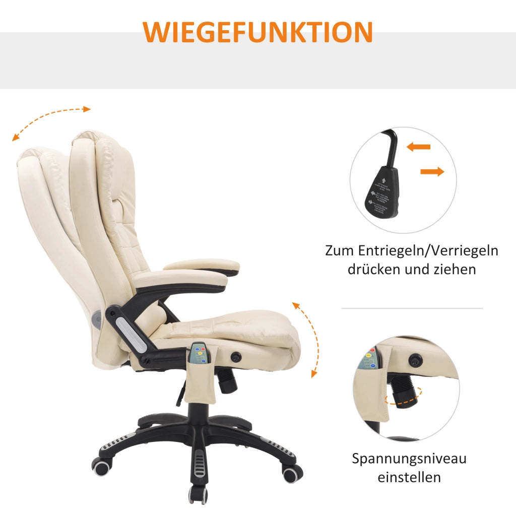 Sedia da ufficio ergonomica con massaggio a 6 punti riscaldamento e funzione girevole in pelle rigenerata beige