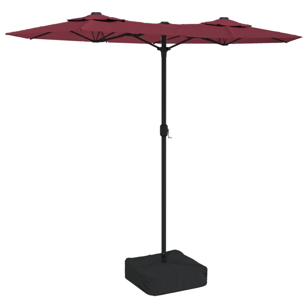 Ombrellone a Doppia Testa con LED Rosso Bordeaux 316x145 cm 362973