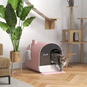 Fioriera chiusa per gatti con paletta, tappetino cattura lettiera, plastica, rosa