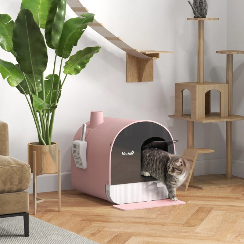 Fioriera chiusa per gatti con paletta, tappetino cattura lettiera, plastica, rosa