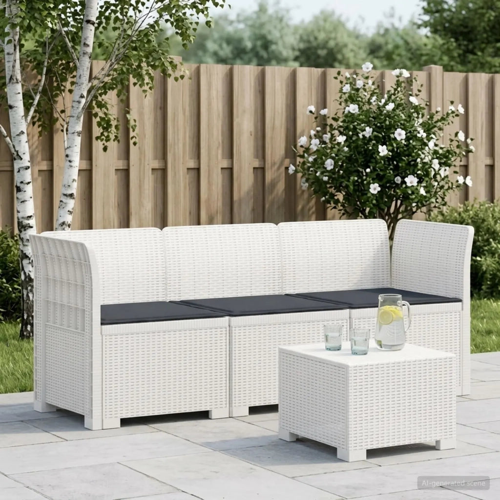 Divano da esterno-Divano da Giardino 3 posti con cuscini in look rattan PP Bianco 179306