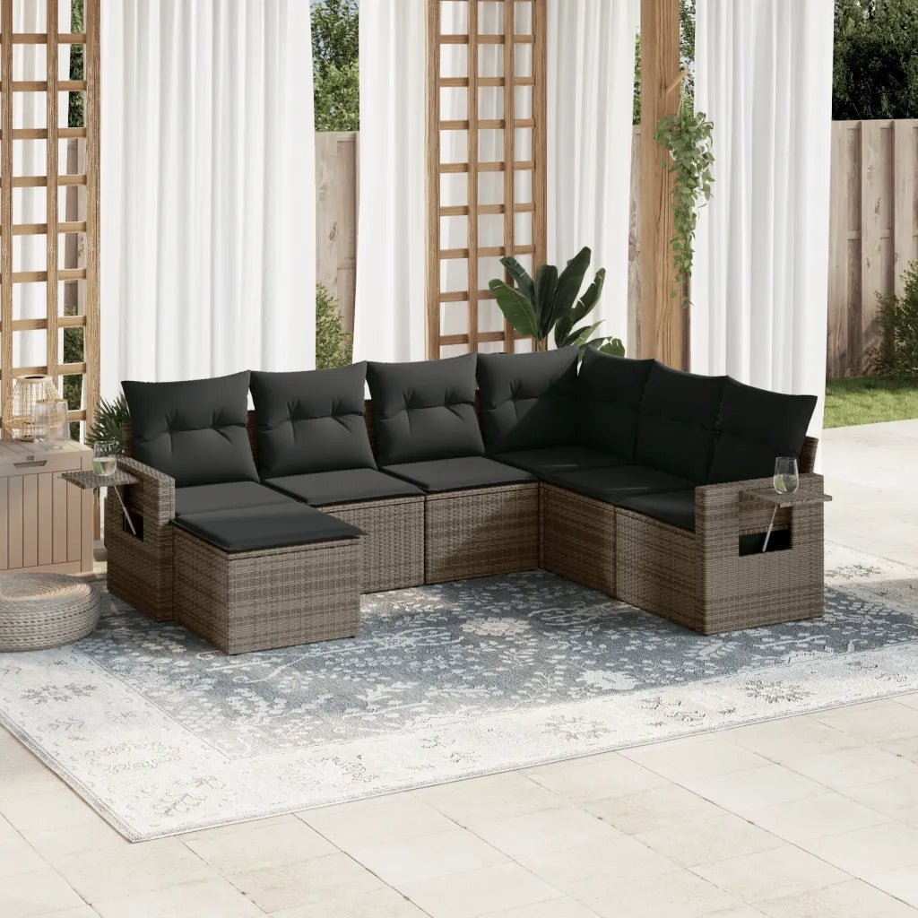 Set Divani da Giardino 7 pz con Cuscini Grigio in Polyrattancod mxl 114459