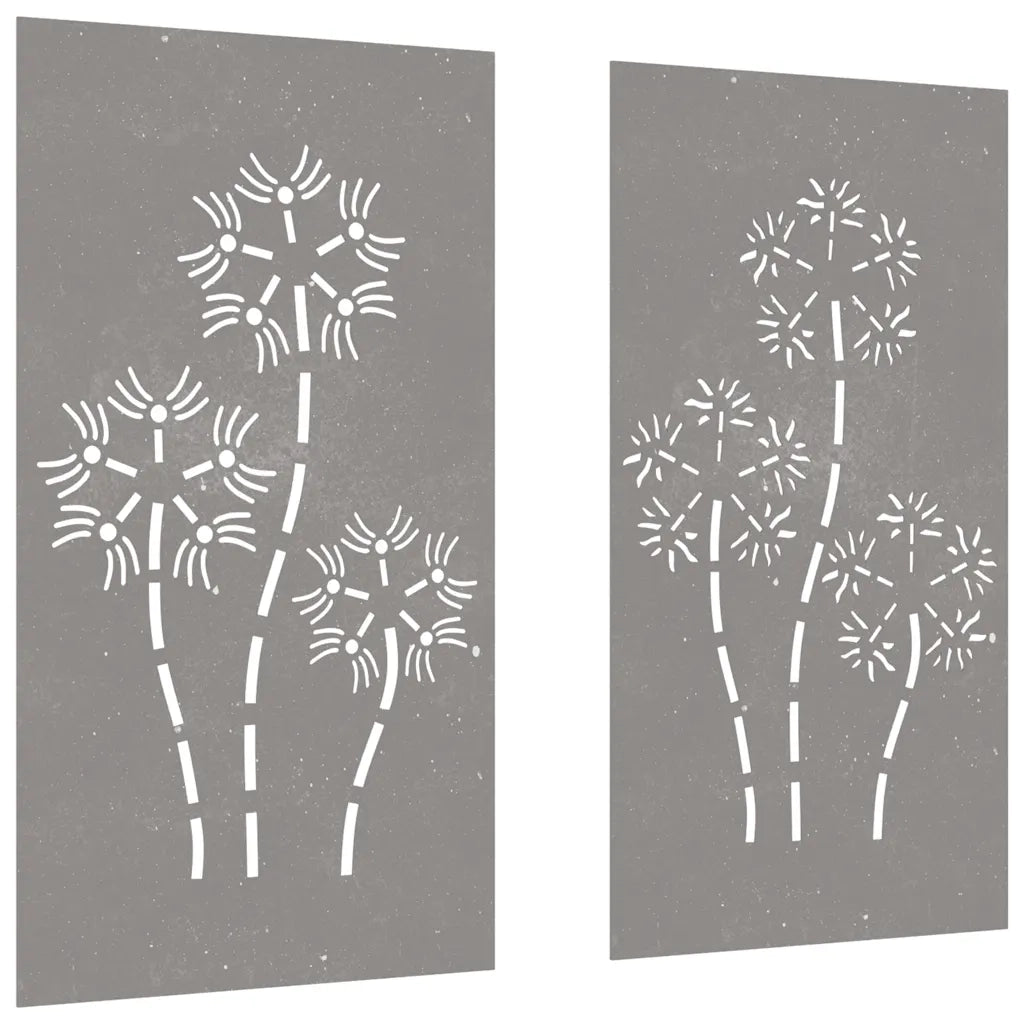 Decorazioni Muro da Giardino 2pz 105x55 cm Fiore Acciaio Corten