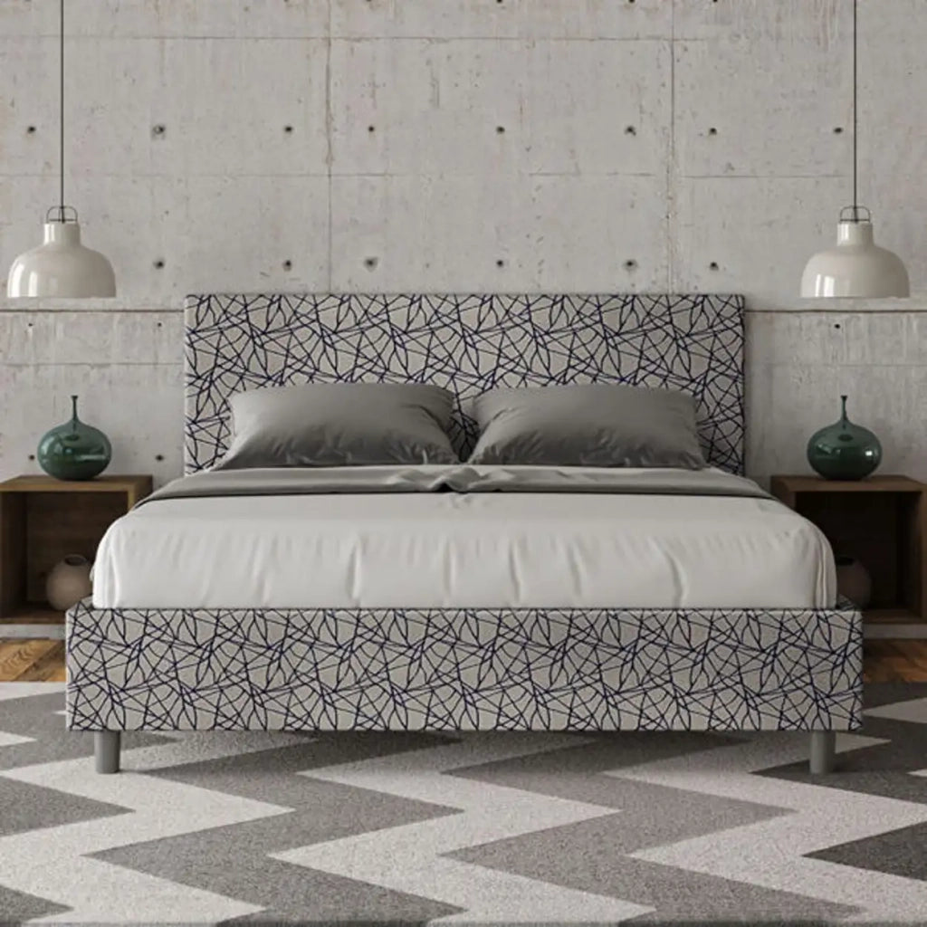 Letto matrimoniale senza rete imbottito 160x210 tessuto Era 9 blu Adele