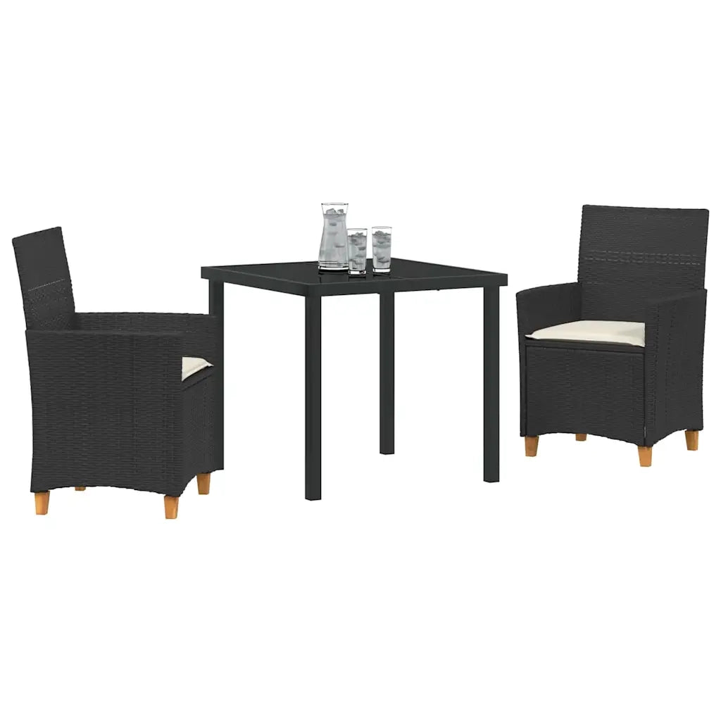 Set da Pranzo per Giardino 3 pcs Nero polyrattan