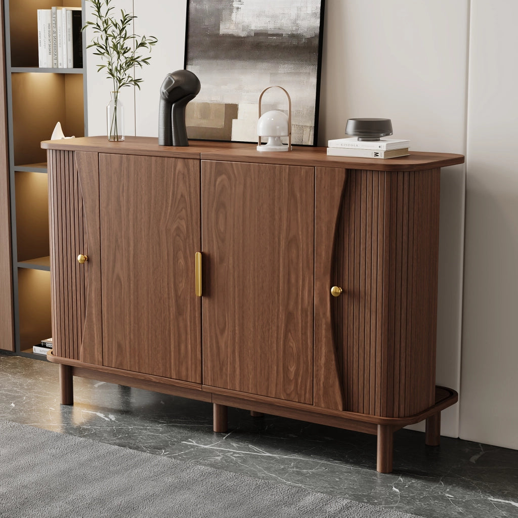 Credenza con 2 ante scorrevoli e ripiano regolabile per soggiorno 140×40×88 cm noce