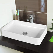 COSTWAY Lavandino Bagno in Ceramica, Lavabo da Appoggio Rettangolare 60 x 35 x 11 cm con Scarico a Scomparsa, Ideale per Cucina e Bagno