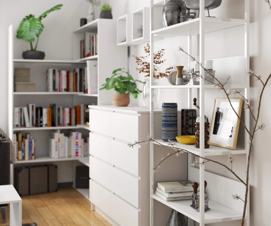 Scaffale stilo loft con ripiani in legno 70 cm Bianca 70 cm 70x32x192 cm