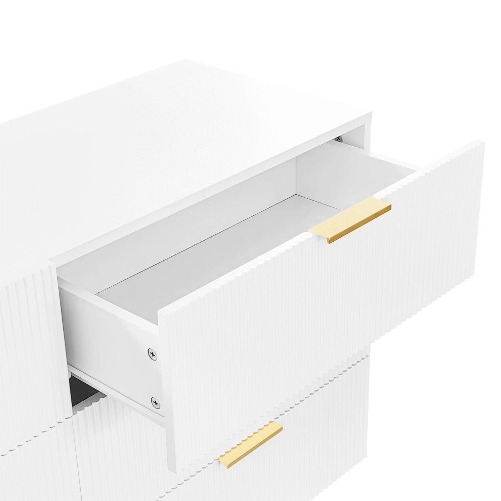 Credenza con 6 Cassetti; Maniglie e Gambe Dorate; Stile Moderno; in Pannello Truciolare; 120??40??77 cm; Bianco
