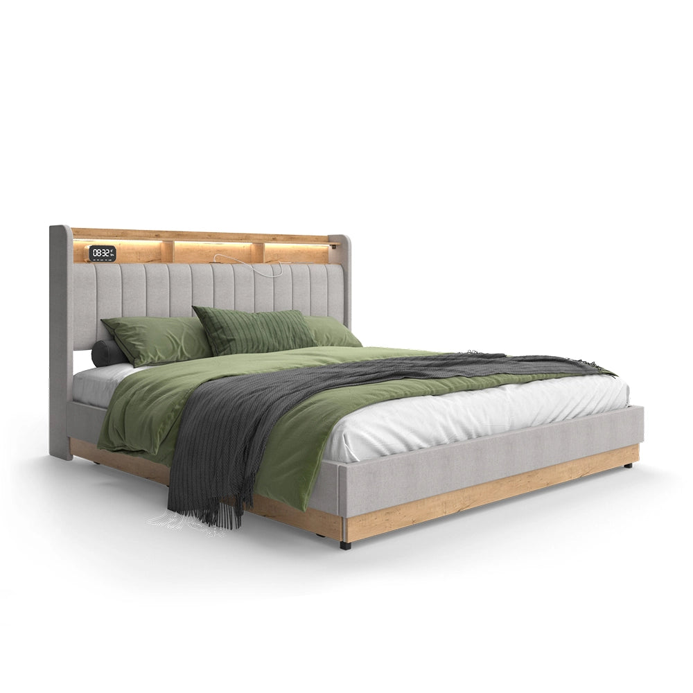 Vitalispa Letto imbottito Grigio 180x200 cm con 4 cassetti