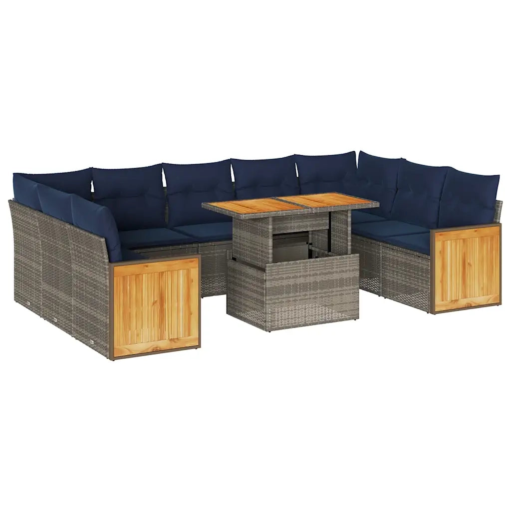 Divano Giardino 10 pz con Cuscini Grigio in Polyrattan Acacia