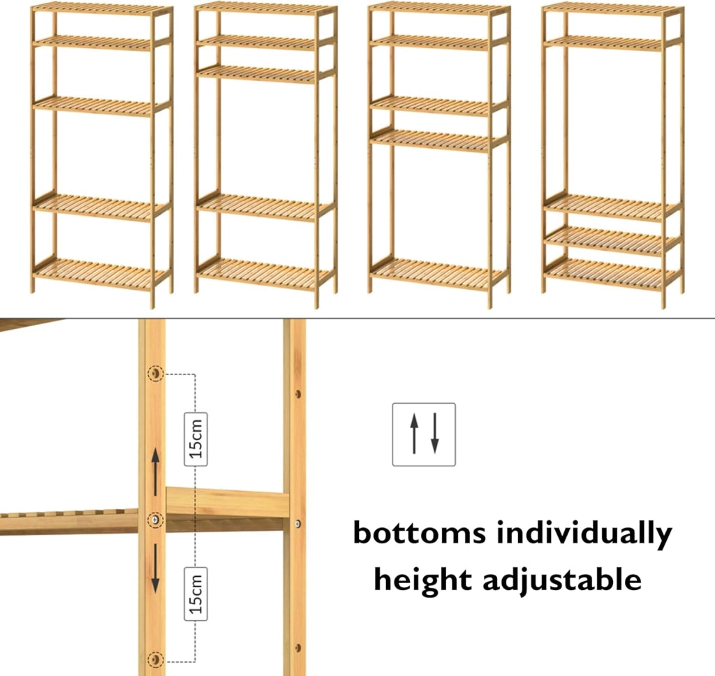 Scaffale Bagno Bamboo 5 Ripiani Altezza Regolabile 130x60x26 cm Mobile Cucina Libreria in Legno Organizer Studio