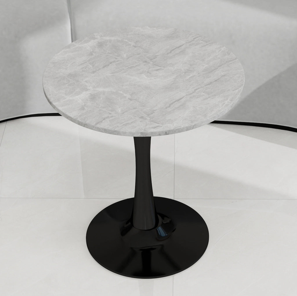 Tavolino rotondo 70 x 70 x 72 cm in marmo artificiale nero e grigio per 2-4 persone
