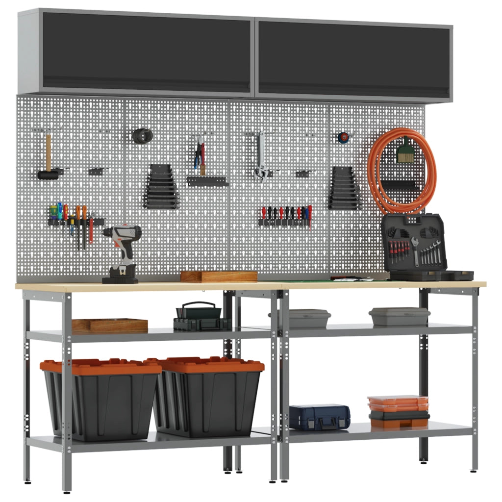 Set Banco di Lavoro 8 Pezzi Grigio Acciaio