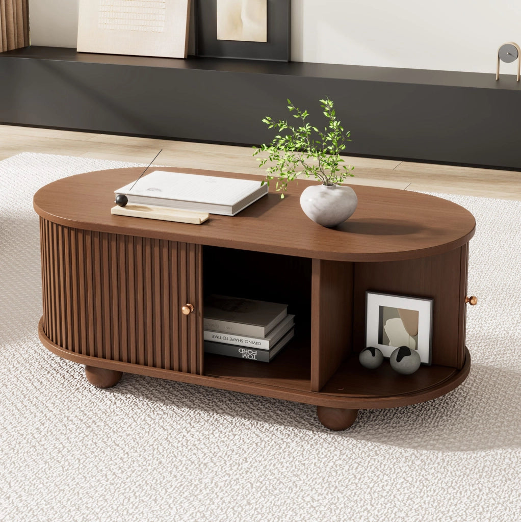 Tavolino da caff猫 100x50x40 cm; design ovale salvaspazio con ampia capacit脿; MDF color noce