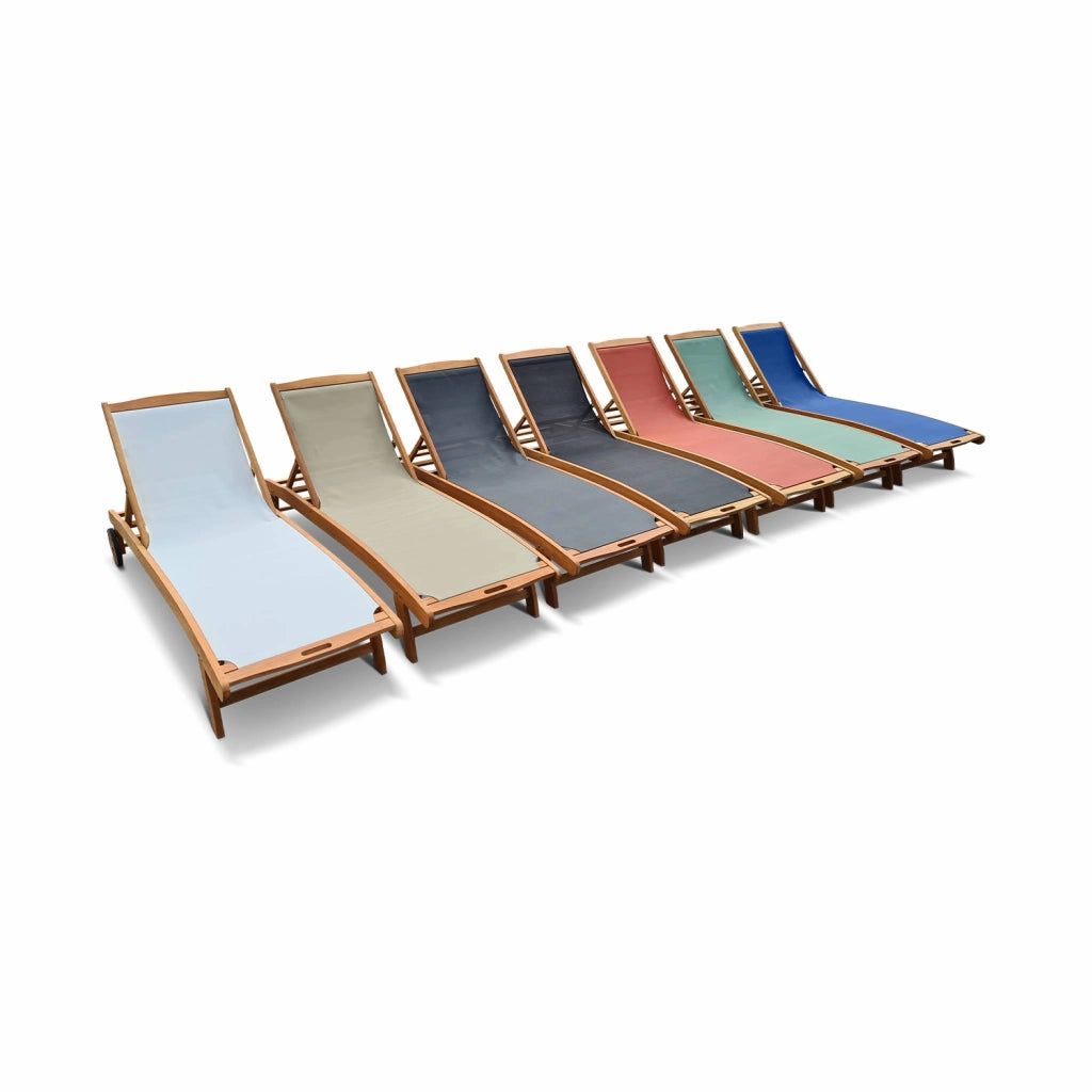 Set 2 lettini prendisole in legno multiposizione con ruote, grigio
