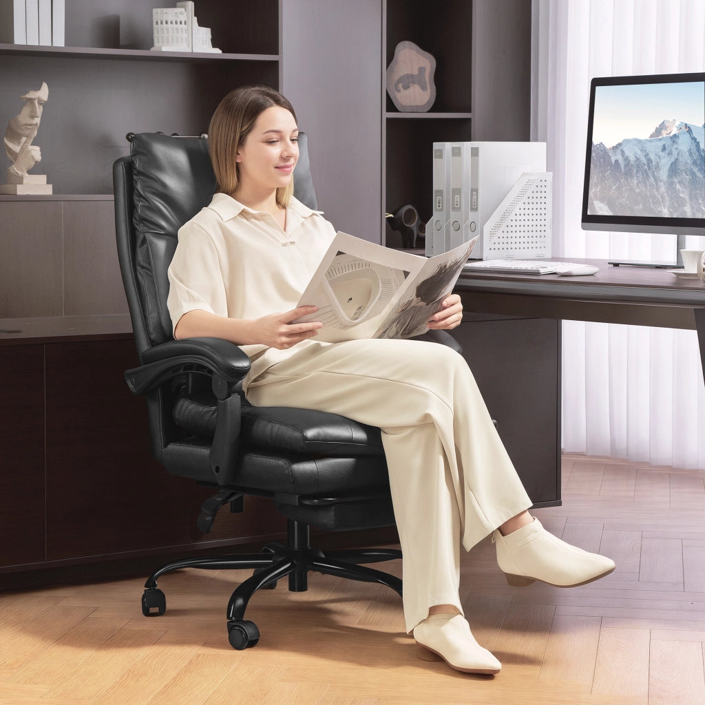 Sedia da Ufficio Presidenziale 65x76x113-121 cm Reclinabile fino a 135° in Pelle PU Nero
