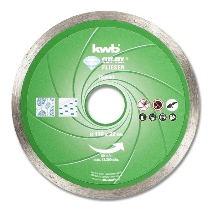 KWB 7959-40 Cut-Fix Disco Diamantato Continuo per Piastrelle e Travertino 110x22 mm