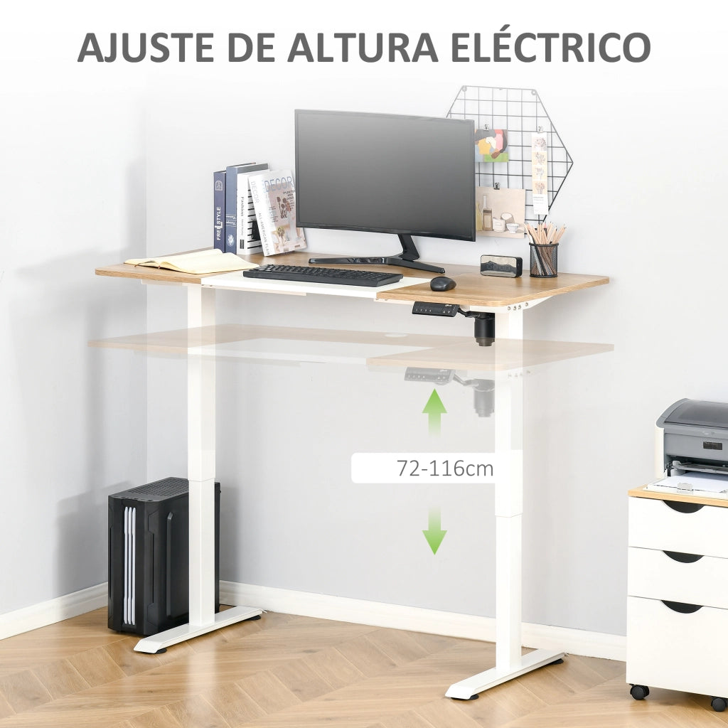 Scrivania regolabile in altezza con 4 tasti memoria ¨C zephmum ¨C bianco e naturale 140x70x72-116 cm