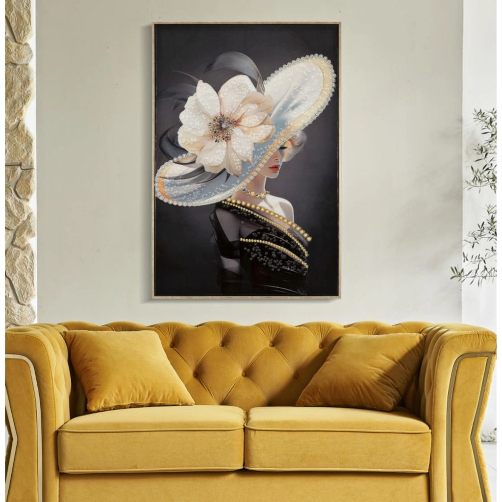 Stampa su Tela Donna con Fiore, Multicolore, Legno, 62x4x92 cm