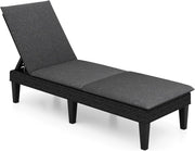 Lettino Prendisole con Schienale Reclinabile in 3 Livelli, Sedia a Sdraio da Spiaggia in Rattan PP, Lettino da Giardino per Esterno, Piscina, Max Portato 150 kg, Nero (Con Cuscino Grigio)