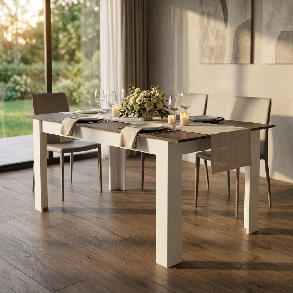 TAVOLO GEMMA BIANCO E GRIGIO SCURO EFFETTO CEMENTO