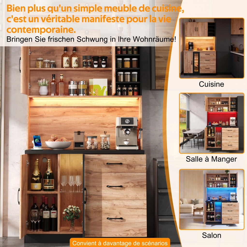 Colonna cucina 105x40x180 cm con LED, prese USB e cassetti